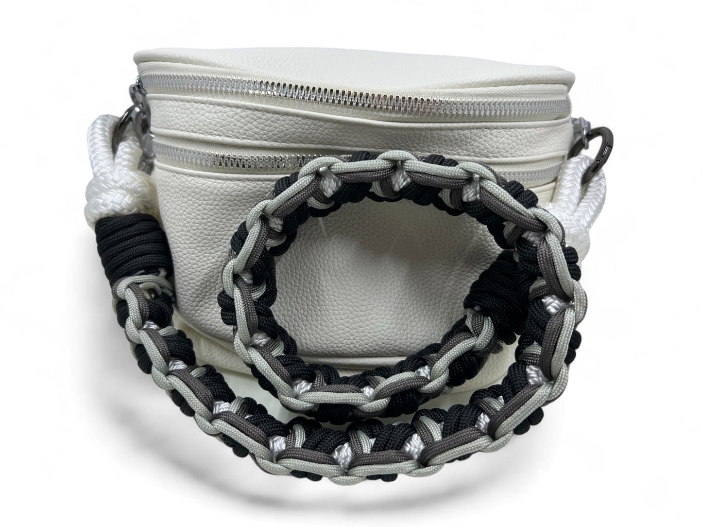 30" Black/White/Silver Paracord Purse Strap