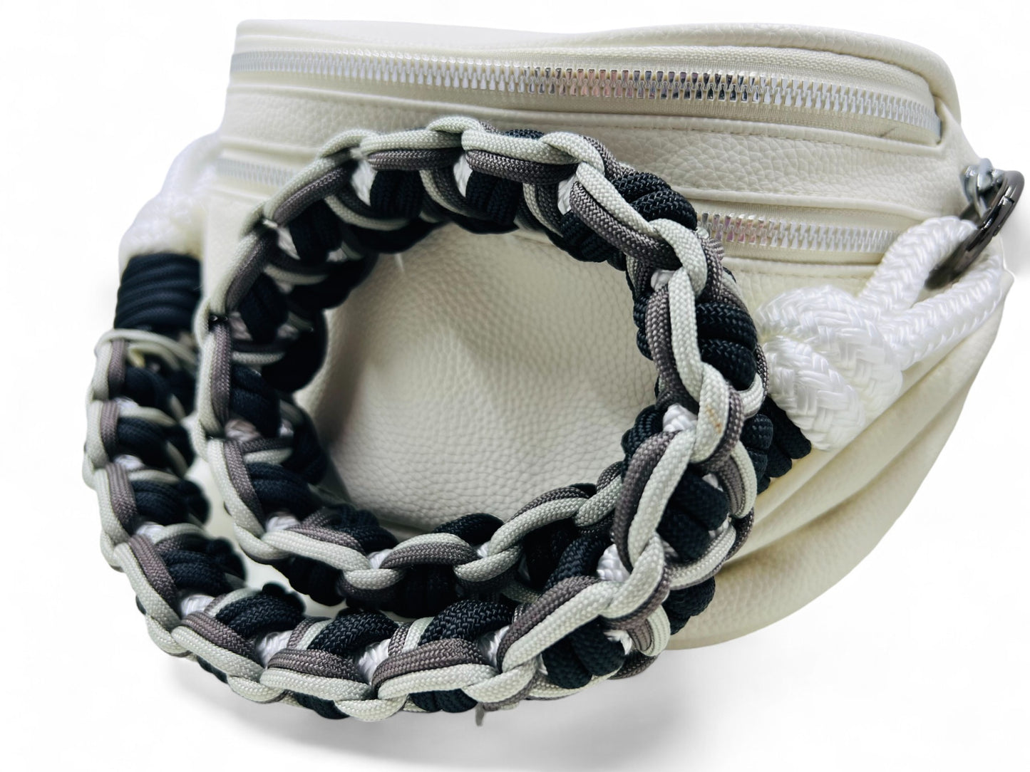 30" Black/White/Silver Paracord Purse Strap