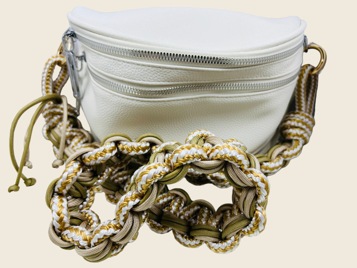 30" Gold/White/Khaki Paracord Purse Strap